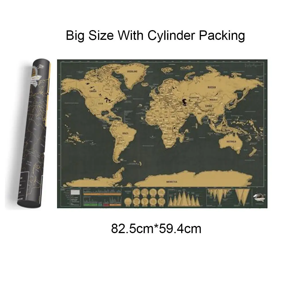 

Deluxe Erase Black World Map Scratch off World Map Personalized Travel Scratch for Map Big Size with Cylinder Packing