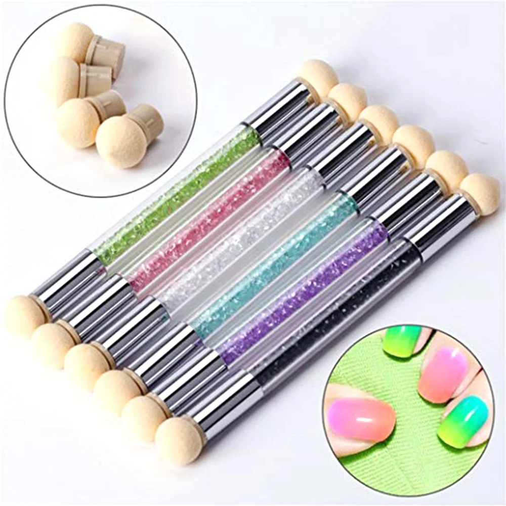 

1Sets Glitter Powder Picking Dotting Gradient Pen Brush + 4 Sponge Nail Art Tools Double-ended UV Gel Painting Pen