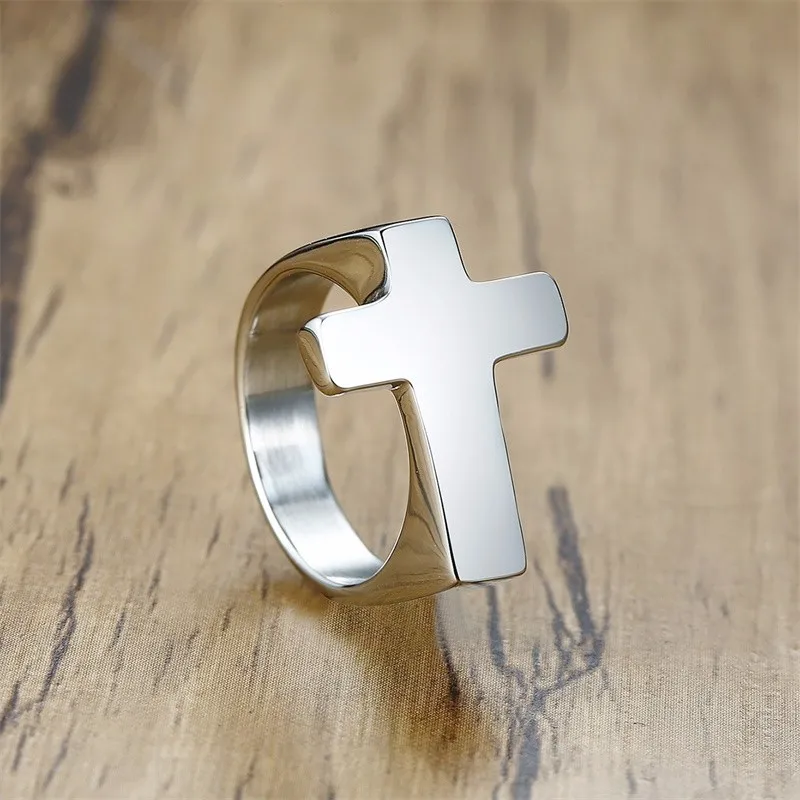 Punk Men Cross Shaped Stainless Steel Ring Jewelry Gifts