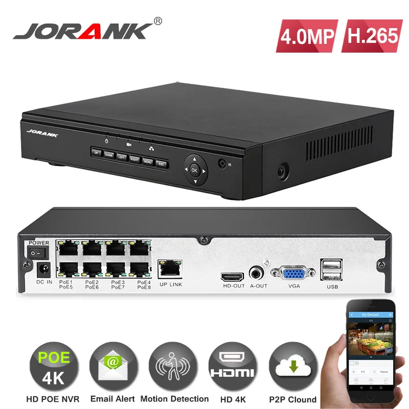 8CH 4k 1080P 48V POE NVR набор 8 шт. 4MP 2MP PoE IP камера P2P облачная CCTV система ИК наружное ночное