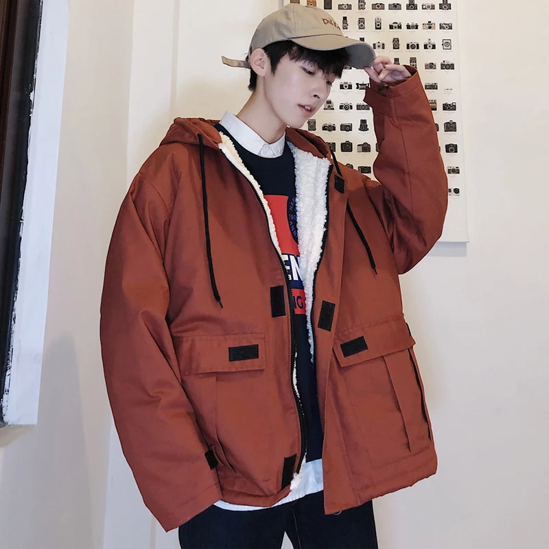 

Winter Season Men's Fashion New Casual Cotton Coat M-3XL Wild Cotton Temperament Solid Color Personality Hooded Simple Loose