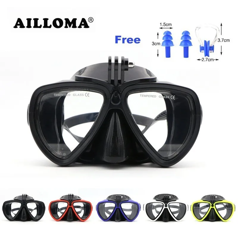 AILLOMA الغوص تحت الماء مكافحة الضباب منصب الكاميرا حامل الغوص أقنعة مكافحة للانزلاق الزجاج المقسى سيليكون PVC السباحة أقنعة نظارات