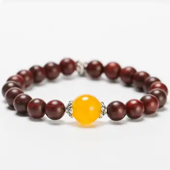 

Red Sandalwood Yellow Chalcedony Buddhism Bead Single Circle Bracelet