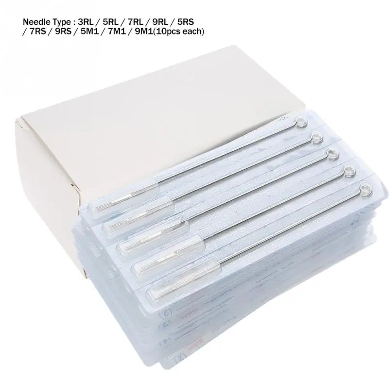 

New 100pcs Assorted Disposable Stainless Steel Sterilized Tattoo Needles Mixed 10sizes 3RL 5RL 7RL 9RL 3RS 5RS 7RS 9RS 7M1 9M1