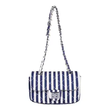 

Vintage Stripes Plaid Canvas Shoulder Handbags for Women Girls Crossbody Messenger Bag Chain Zipper Bags Bolsos Mujers 2019 New