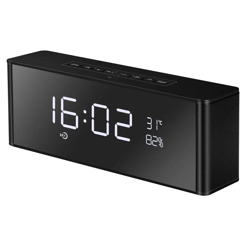 

Alarm Clock Bluetooth Speaker Portable Wireless 3D Surround Stereo Speakers Support Handsfree TF FM AUX LED display with Mic