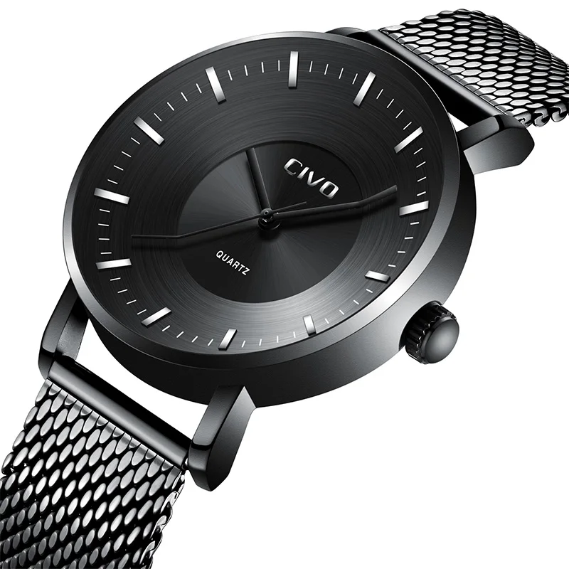 

CIVO Fashion Mens Watches Simple Watch For Men Top Brand Waterproof Steel Band Mesh Quartz Black Casual Clock Relogio Masculio