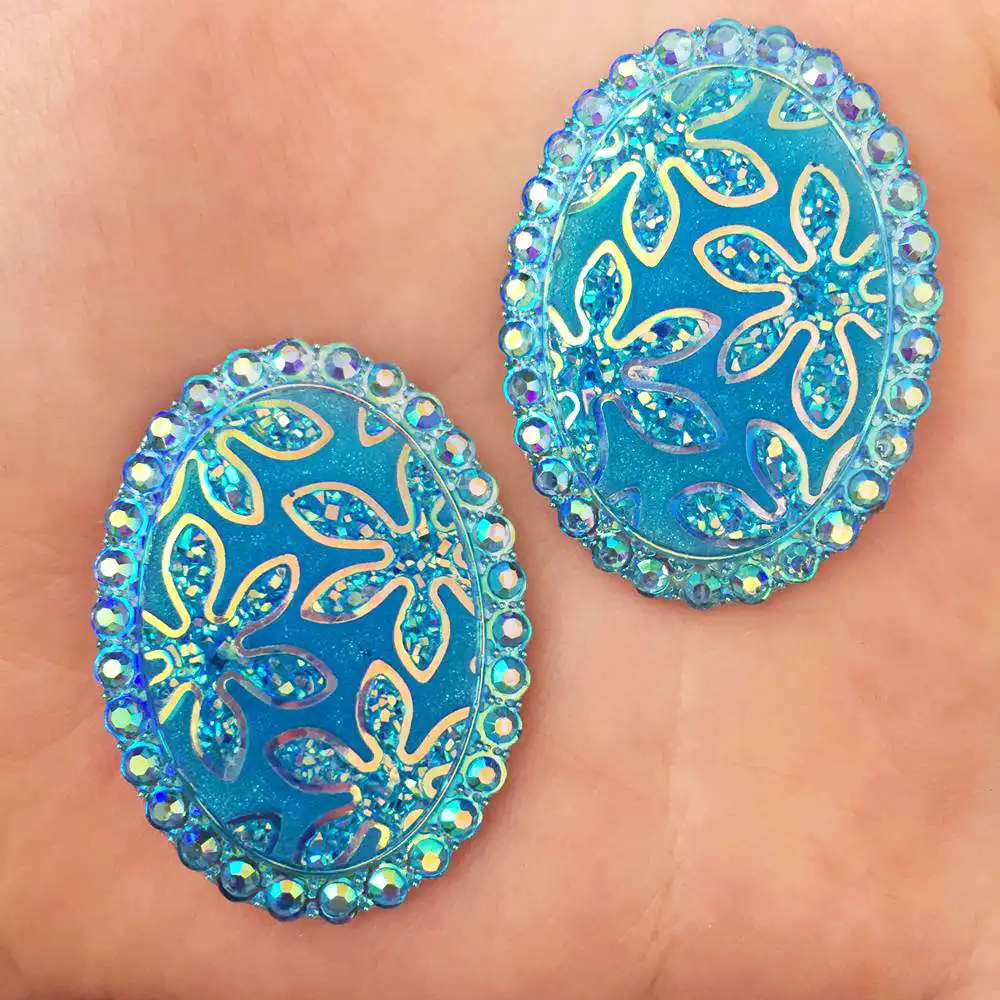 

NEW DIY 20PCS 30mm*40mm AB Resin Oval Flatback Rhinestone Flower Wedding Buttons K317*5
