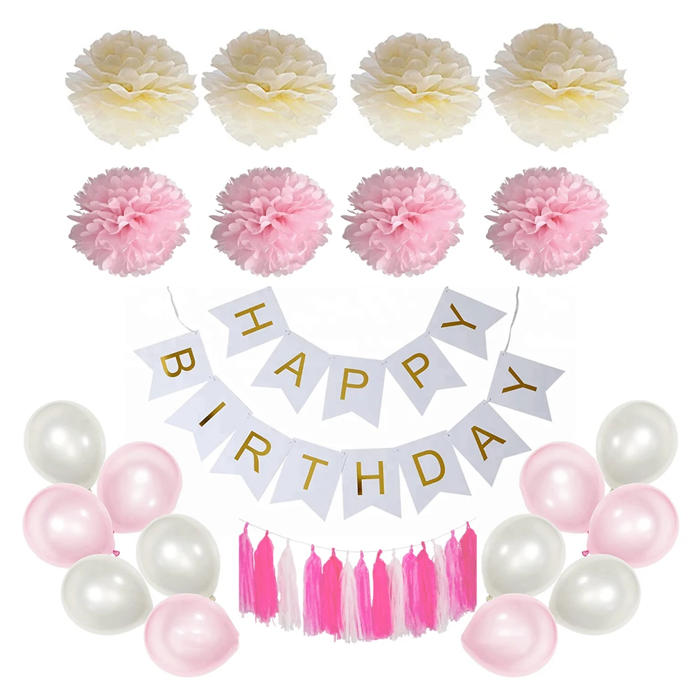 

Happy Birthday Party Decorations Set Banner Paper Flower Colorful Balloon Tassel Garland Birthday Baby Shower Party Ornament