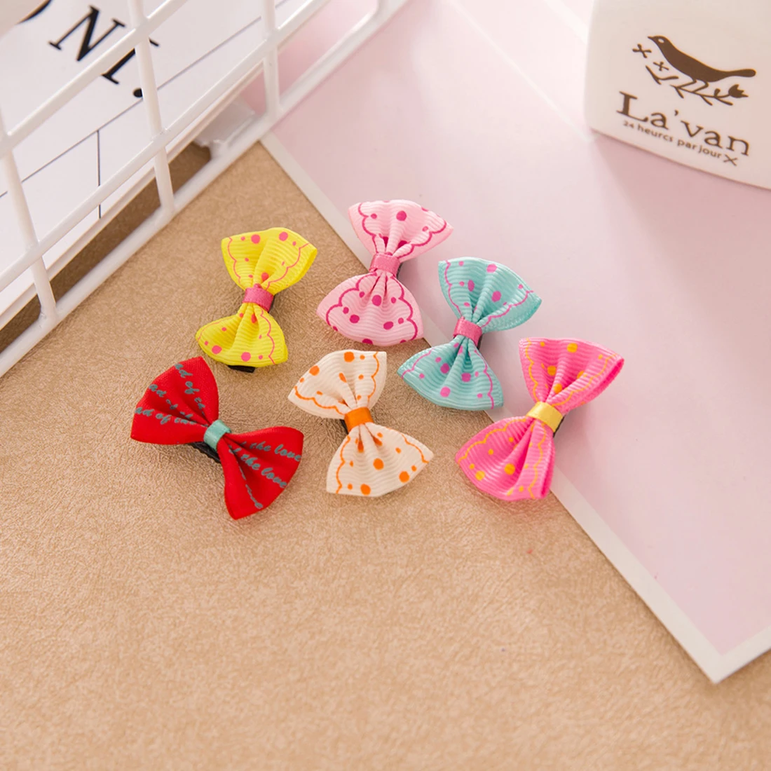 

Hair Styling Tool 10pcs Mini Hair Clips Bow Hairgrips Sweet Girls Solid Dot/ Stripe Printing Headbands Salon Hairpins