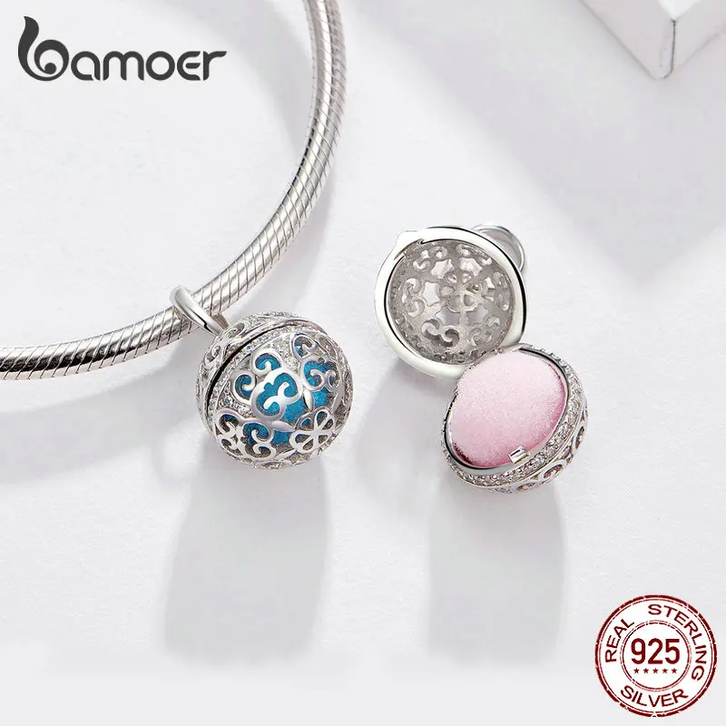 BAMOER парфюмерный медальон, подвеска, Шарм для змеиного браслета, ожерелье, Настоящее 925 пробы, серебряная клетка с двумя фетровыми шариками SCC1198