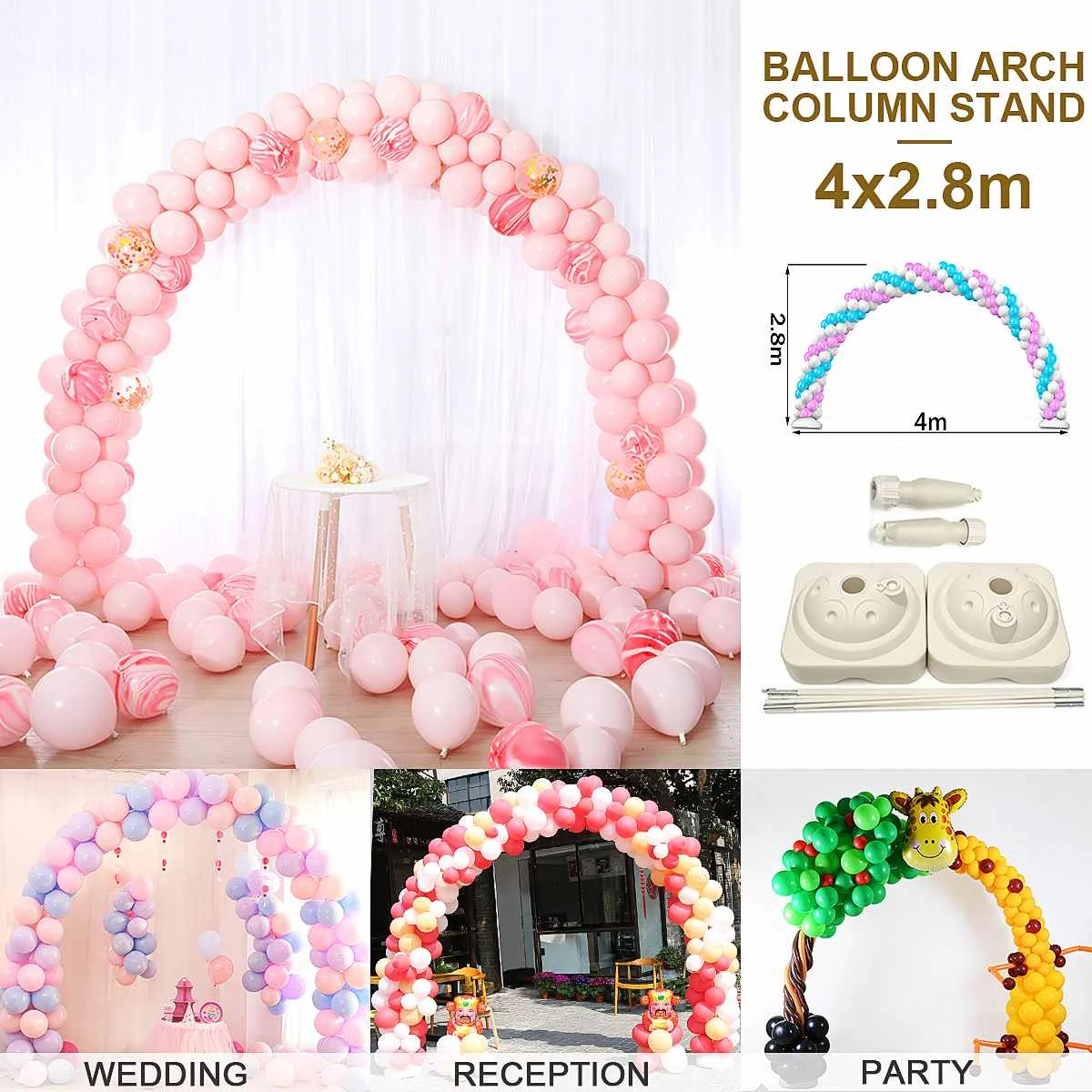 

4M Large Balloon Arch Stand Base Pot Kit Clip Connector Adjustable Wedding Party Arches Support Display DIY Decoration Supplies
