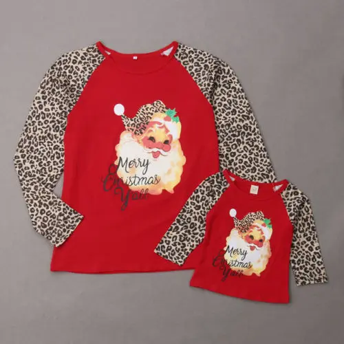 Family Matching Outfits Women Kids Xmas Santa Claus Tops Christmas Tee T-Shirt Blouse