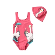 Pudcoco Детские обувь для девочек Лебедь мультфильм бикини Купальники малышек купальный костюм Пляжная одежда с Одежда заплыва кепки От 1 до 6 лет