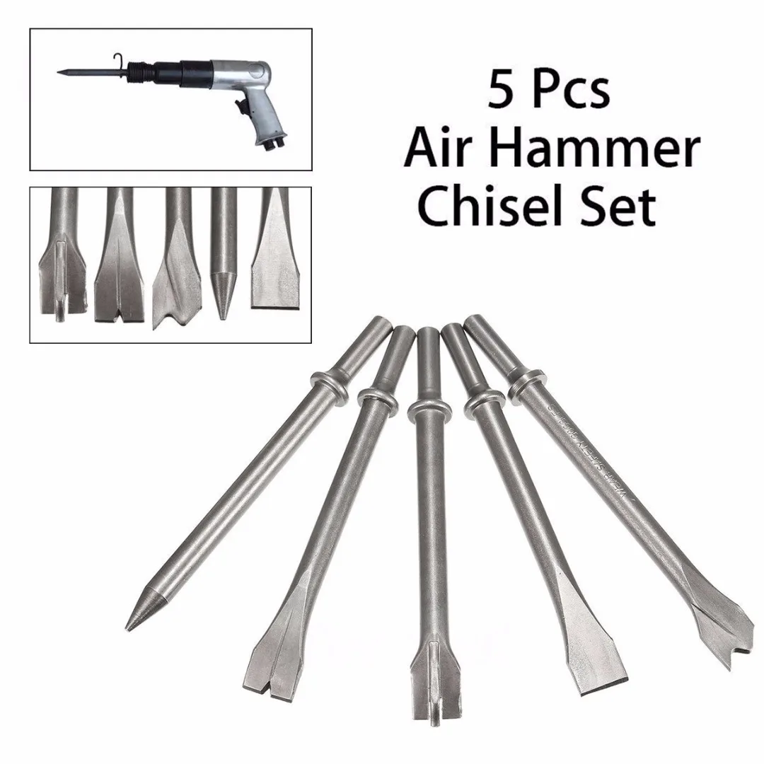 

OSSIEAO 5Pcs 7 Extra Long Air Hammer Punch Chipping Chisel Bit Set Tool Shank Silver
