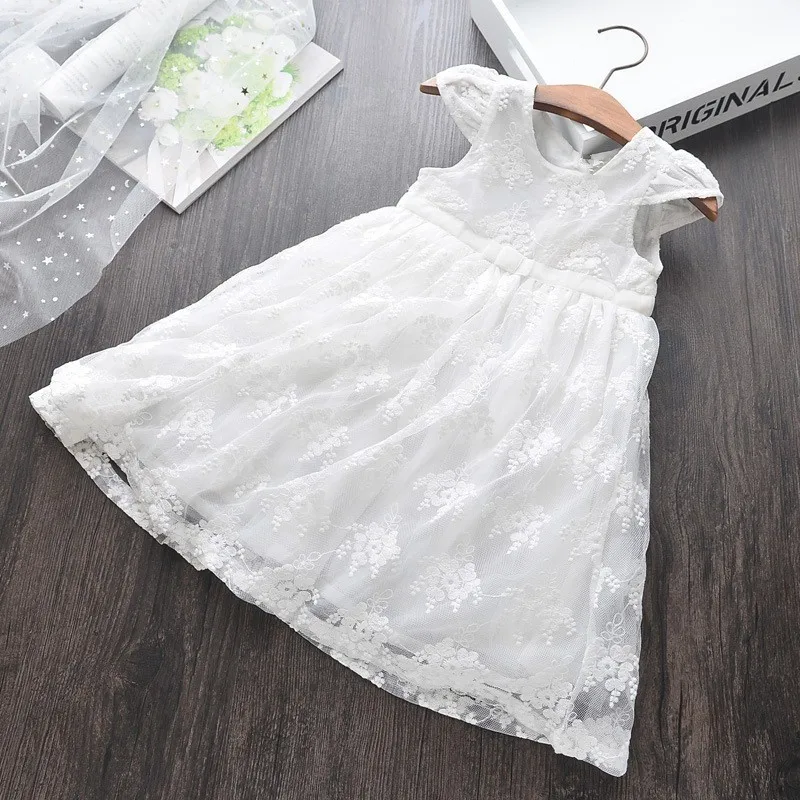 

girl dress solid lace kids dresses for girl princess dress party school birthday clothes baby girl clothes fashion white pink YW