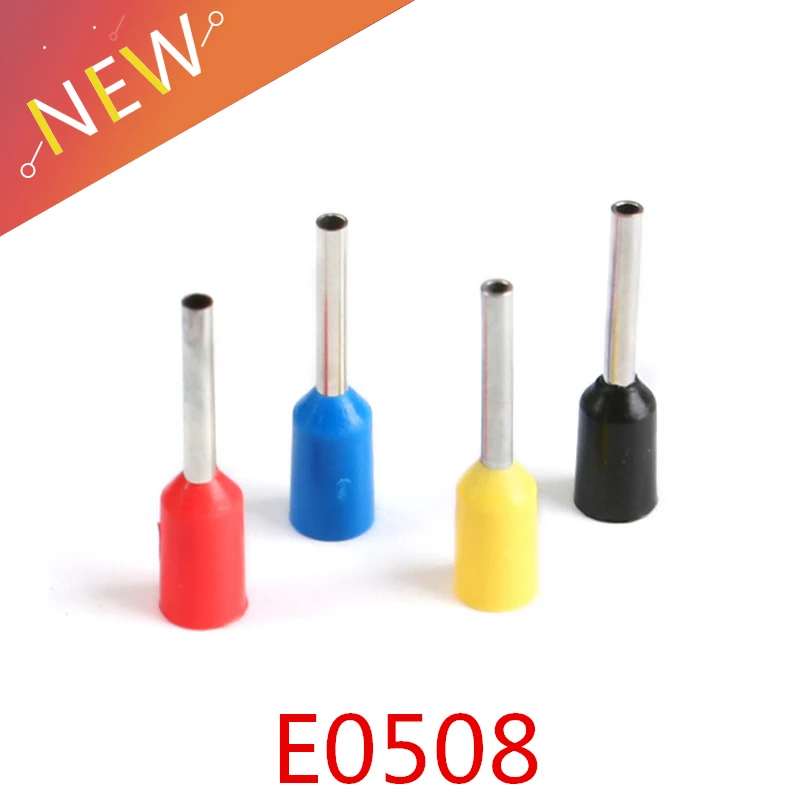 

100pcs E0508 Tubular Wire Cold Pressure Connector Electrical Terminals Cable Crimps Wire Ferrules For 0.5mm2, 22 AWG Wire VE0508