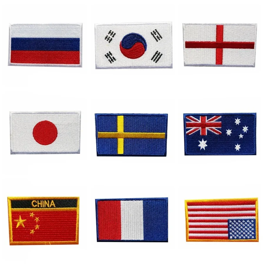 Японский флаг США Корея Канада Аппликации лоскутное патч, вышитые патчи для одежды железные для закрытия обуви сумки значки