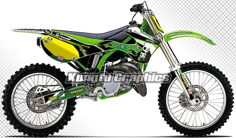 

KUNGFU GRAPHICS Custom Vinyl Stickers MX Decals Kit Yellow Green for Kawasaki KX 125 KX 250 KX125 KX250 1999 2000 2001 2002