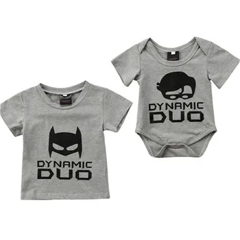 

2019 New Cotton Fashion Family Newborn Kids Baby Boy Dynamic Duo Bodysuit T-shirt Cotton Clothes Baby Boy Clothes
