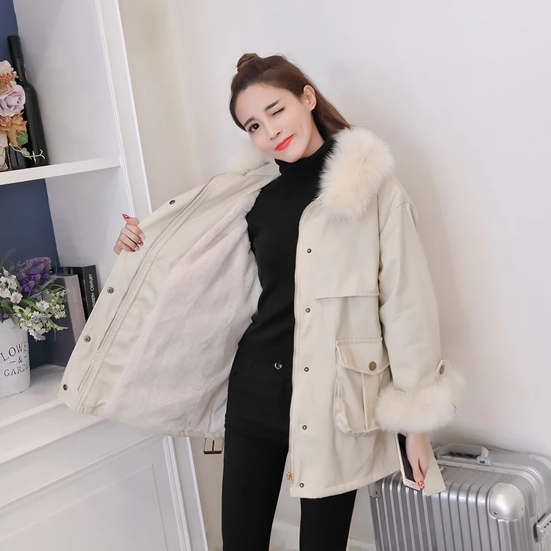 Hiver Chaud Lâche De Veste Manteau Outwear Filles Grand Longue Plus apcroit Fourrure La Coffee Parkas Femminos Automne Femelle jaune Col Nouveau Bf Taille Casco dxeCBo