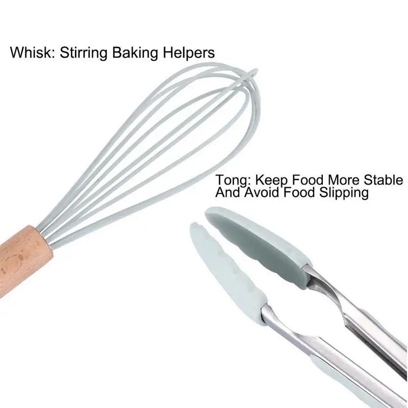 9PCS 10PCS Kitchen Utensil Set Silicone Cooking with Bamboo Wooden Handles for Nonstick Cookware BPA Free Non Toxic Turner Tongs 9PCS 10PCS Kitchen Utensil Set Silicone Cooking with Bamboo Wooden Handles for Nonstick Cookware BPA Free Non Toxic Turner Tongs