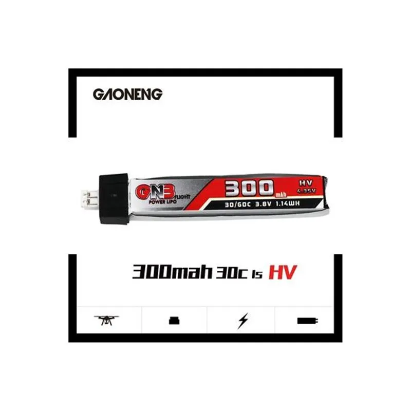 

2PCS GAONENG 3.8V 300mAh 30C HV 4.35V Lipo Battery With PH2.0 Plug for For RC FPV Racing Camera Drone Spare Parts Accessories