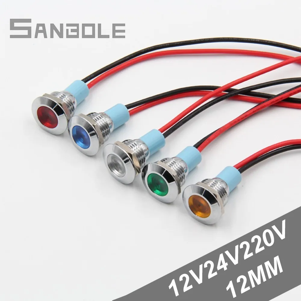 

12mm LED Metal Indicator Light Waterproof Signal Lamp Voltage 12v24v220v Power Supply Work Lamp with 150mm wire