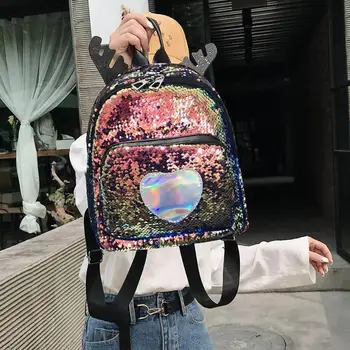 

Heart Sequins Travel Backpacks Women Glitter Small Shoulder School Bags for teenage girls Drop Shipping mochila feminina