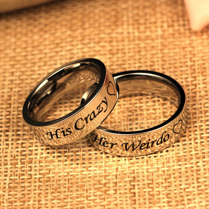 Titanium Stainless Steel His Crazy/Her Weirdo Heart Ring Engagement Wedding Band Ring For Women Men Couple Girlfriend Boyfriend