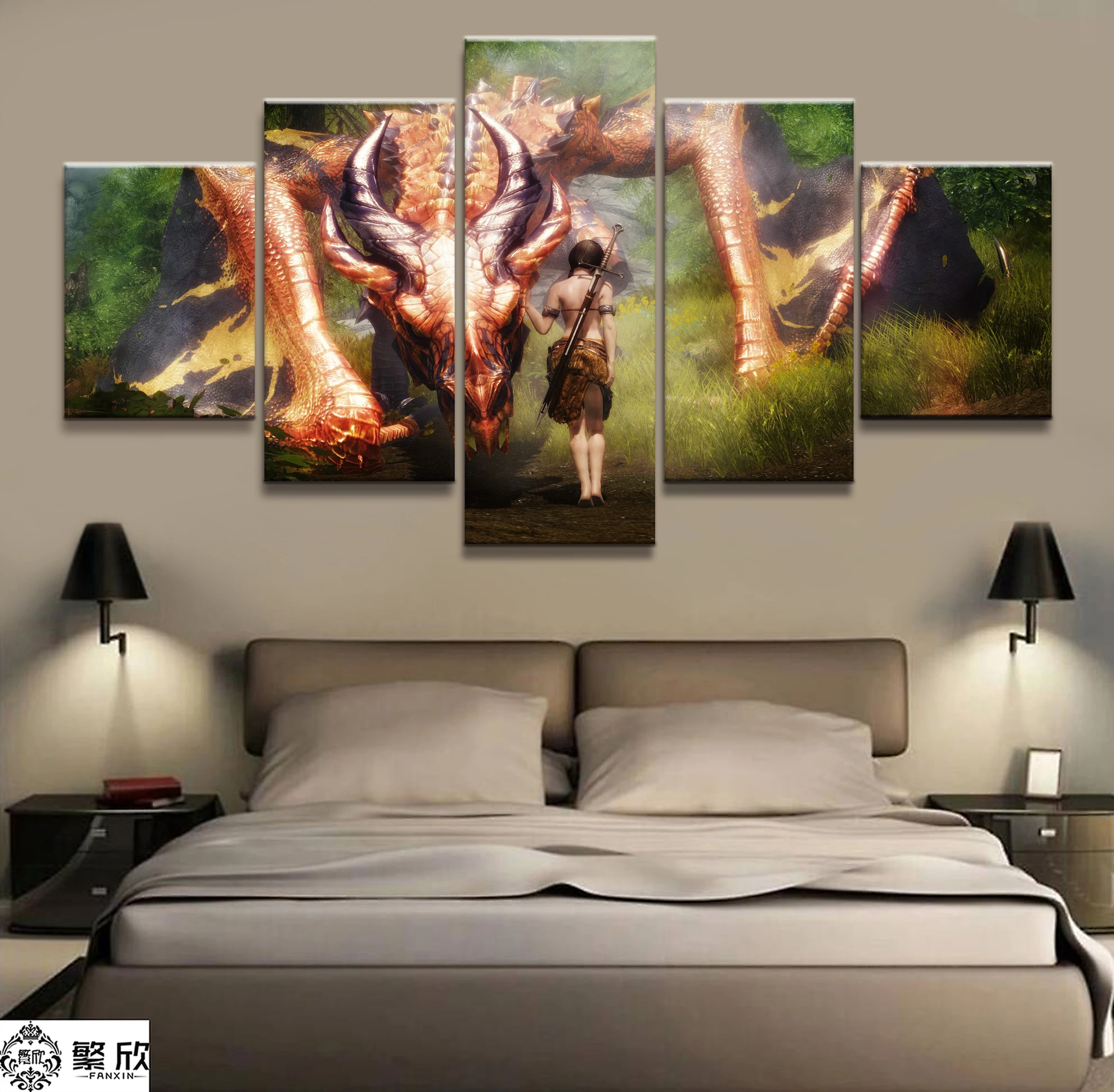 

Home Decor Modular Canvas Picture 5 Piece Elder Scrolls V Skyrim Game Painting Poster Wall For Home Canvas Painting Wholesale