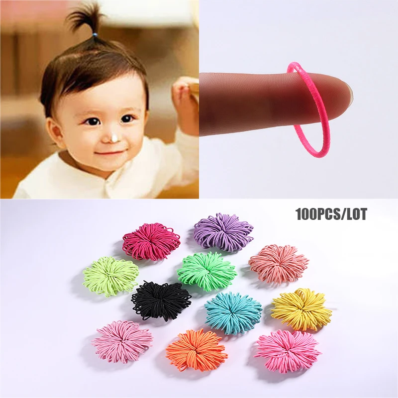 

100pcs/lot Small Elastic Hair Bands Scrunchies for Kid Girl Hair Accessories Thin Hair Candy Colors Diameter 3cm