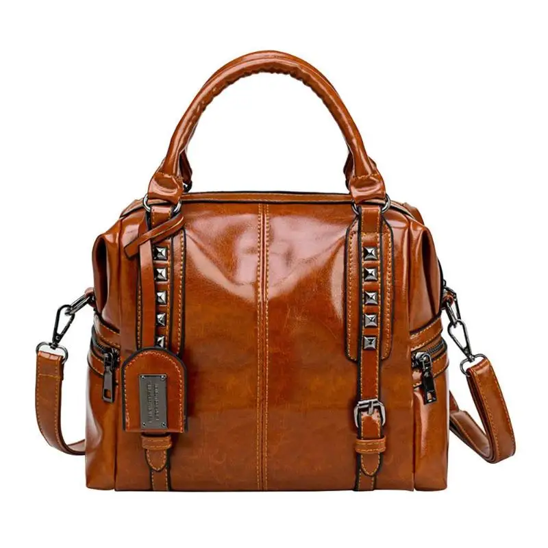 

Vintage Rivet Design Messenger Bags PU Leather Women Crossbody Solid Color for Ladies Casual Shoulder Handbags 2019 New