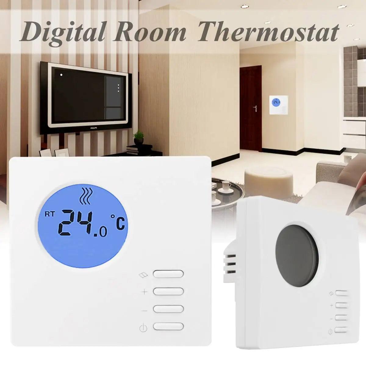 

Digital Electronic Room Thermostat Hard Wired Unit with Eco Feature Button White
