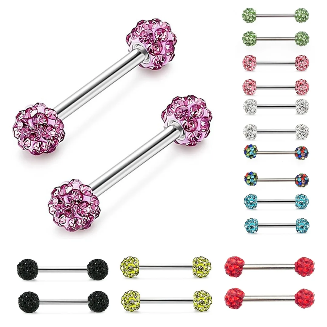 

316L Surgical Steel Rhinestone Round Ball Barbell Tongue Piercing Nose Ear Stud Nipple Lip Piercing Sexy Body Jewelry 1pc