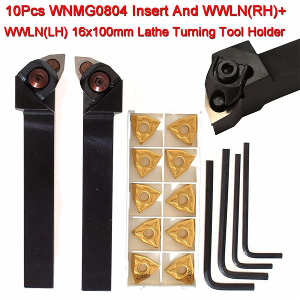 

2Pcs Lathe Tools Cutter Meatl Lathe Turning Tool Holder Right Left Rod Industrial 10Pcs WNMG080404 Inserts Blade + 4Pcs Wrenches