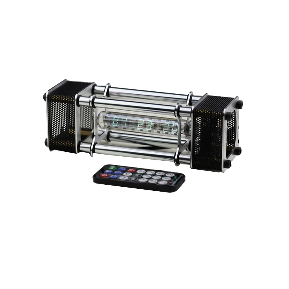 

Assembled IV-18 Fluorescent Tube Clock 6 Digital Display Aluminum Alloy Energy Pillar With Remote Control Module