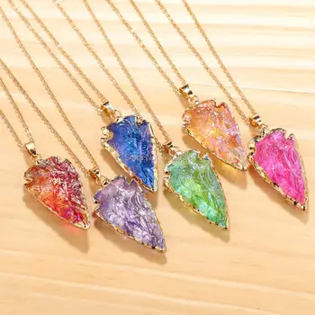 

Colored Stone Pendant Necklace for Women,Multi Colorful Natural Stone Jewelry with Chain,Big Stone Jewelry Customized 10 pcs/lot