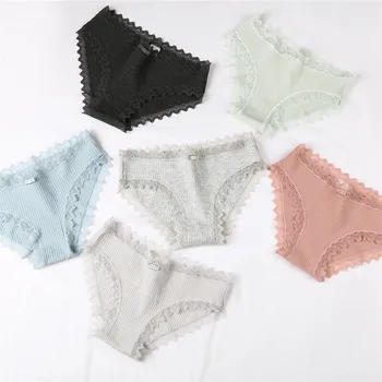 

New Panties Women ladies Fashion Lace patchwork Soft lingerie briefs Knickers Underwear candy color Cotton Low Waist 2019 Cute
