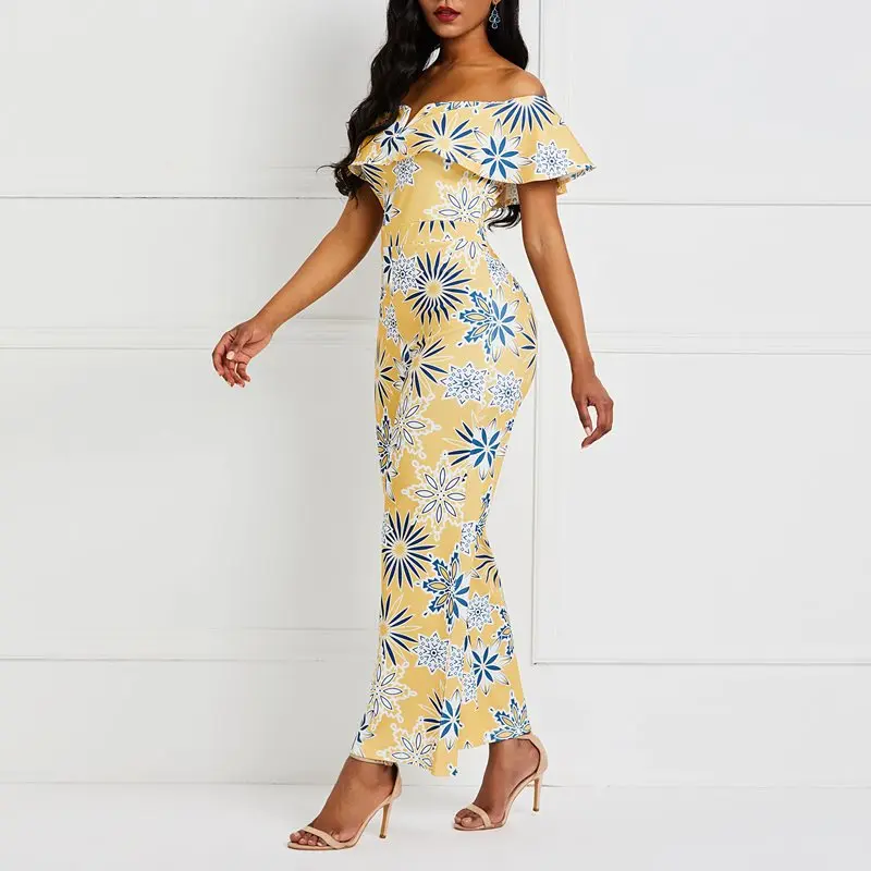 Summer Off Shoulder Casual Long Jumpsuit Women Sexy Backless Ruffle Boho Floral Print African Ladies Holiday Wide Leg Jumpsuits Summer Off Shoulder Casual Long Jumpsuit Women Sexy Backless Ruffle Boho Floral Print African Ladies Holiday Wide Leg Jumpsuits