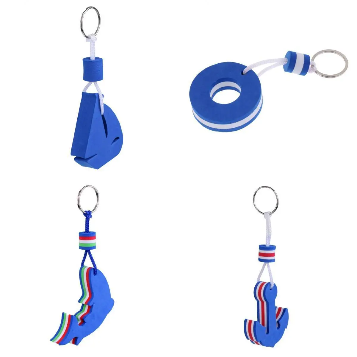 

4 Pieces Marine Outboard Floating Keyring Kayak Fishing- Sailing Ship, Dolphin, Anchor and Buoy