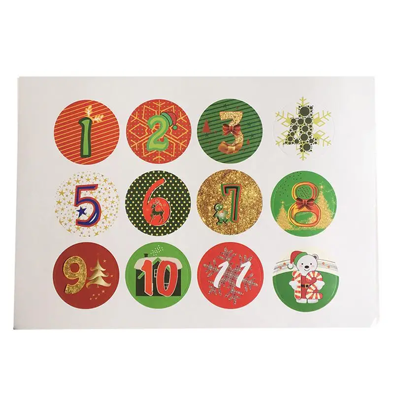 

120pcs 1-24 Christmas Advent Christmas Number Sticker Cookies Christmas Candy Sealing Sticker Gifts Posted Baking Decoration