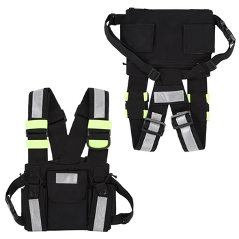 

Yellow Green Reflective Walkie-talkie Vest With Adjustable Shoulder Strap Nylon Pouch Walkie-talkie Chest Front Pack