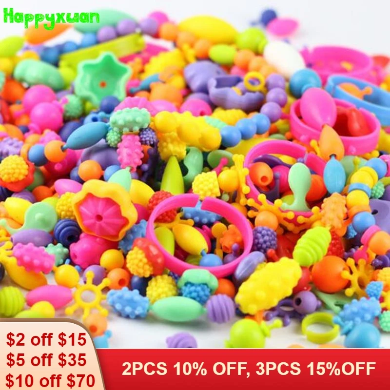 

Happyxuan 370pcs/pack Creative Variety Popper Beads DIY Beaded Assembling Kits Creative Early Learning Education Toy Girl