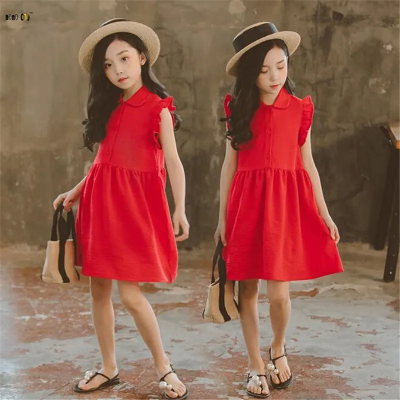 

Teenage Girl Dress Summer Children Clothes Sleeveless Solid Casual Kids Dresses For Girl 4 5 6 7 8 9 10 11 12 Years Old
