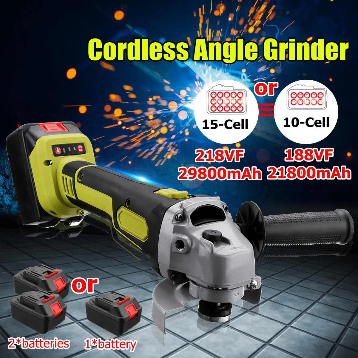 188VF/218VF Electric Angle Grinder Cordless 10/15-cell large capacity battery Polisher Polishing Machine Cutting Tool Set
