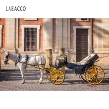 Laeacco Street House Vintage Carriage Backdrop Photography Backgrounds Customized Photographic Backdrops For Photo Studio