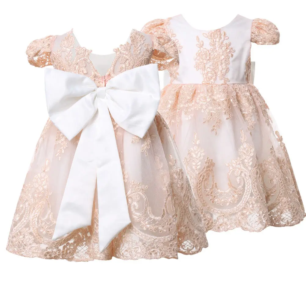 Party Wedding Kids Dresses For Baby Grils Toddler Princess Big Bow Lace Floral Formal Dresses