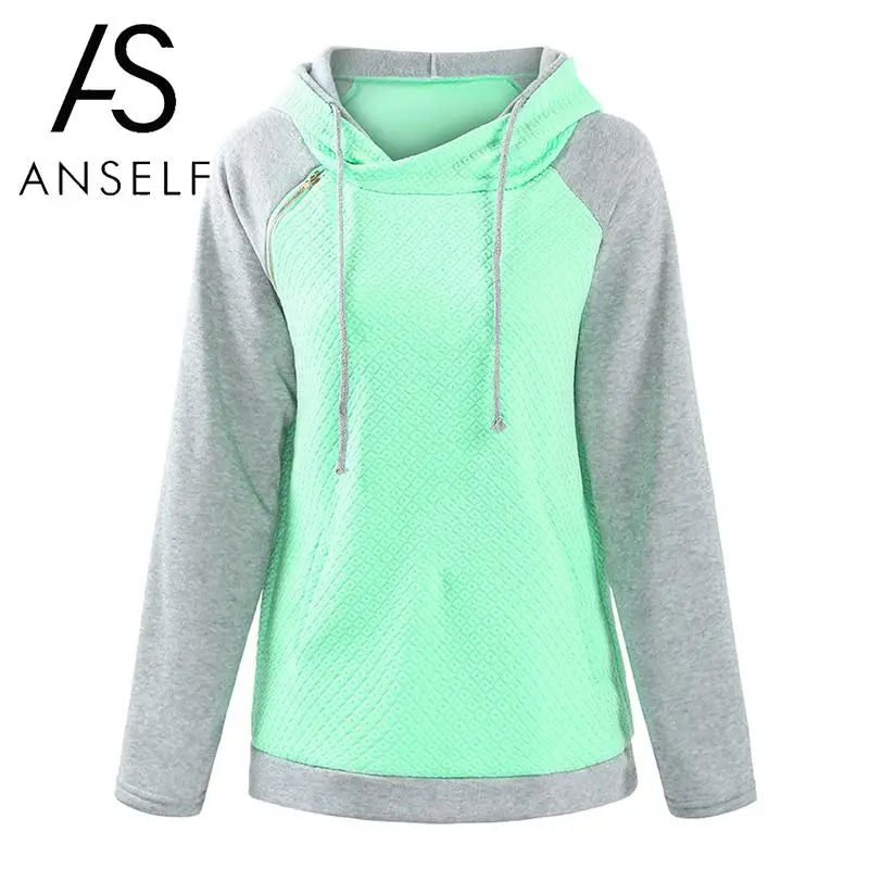 

Anself Women Plus Size Sweatshirt Color Block Drawstring Hooded Long Raglan Sleeve Hoodies Casual Warm Autumn Winter Pullover