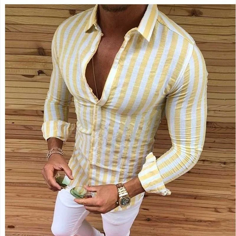 Moomphya 2019 New Stylish Printed stripes men shirt Classical modis long sleeve shirt men Streetwear striped camisa masculina
